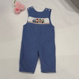 Charming Blue Kids Overalls with Embroidered Vehicles